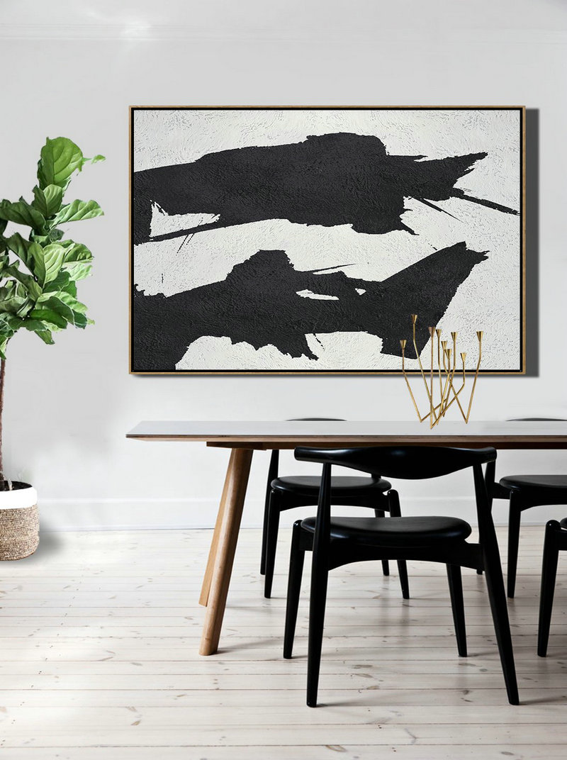 Big Art Canvas,Hand Painted Oversized Horizontal Minimal Art On Canvas, Black And White Minimalist Painting - Acrylic Painting Large Wall Art